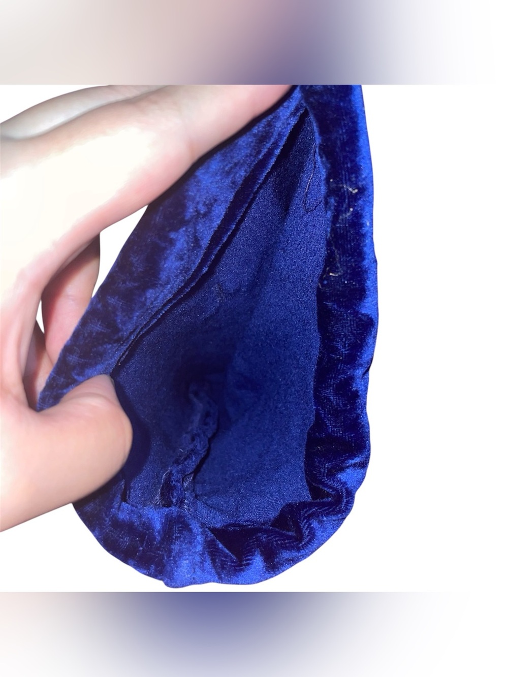 Vintage Blueberry Blue Velvet Drawstring Bag with White Bow - Picture 3 of 6